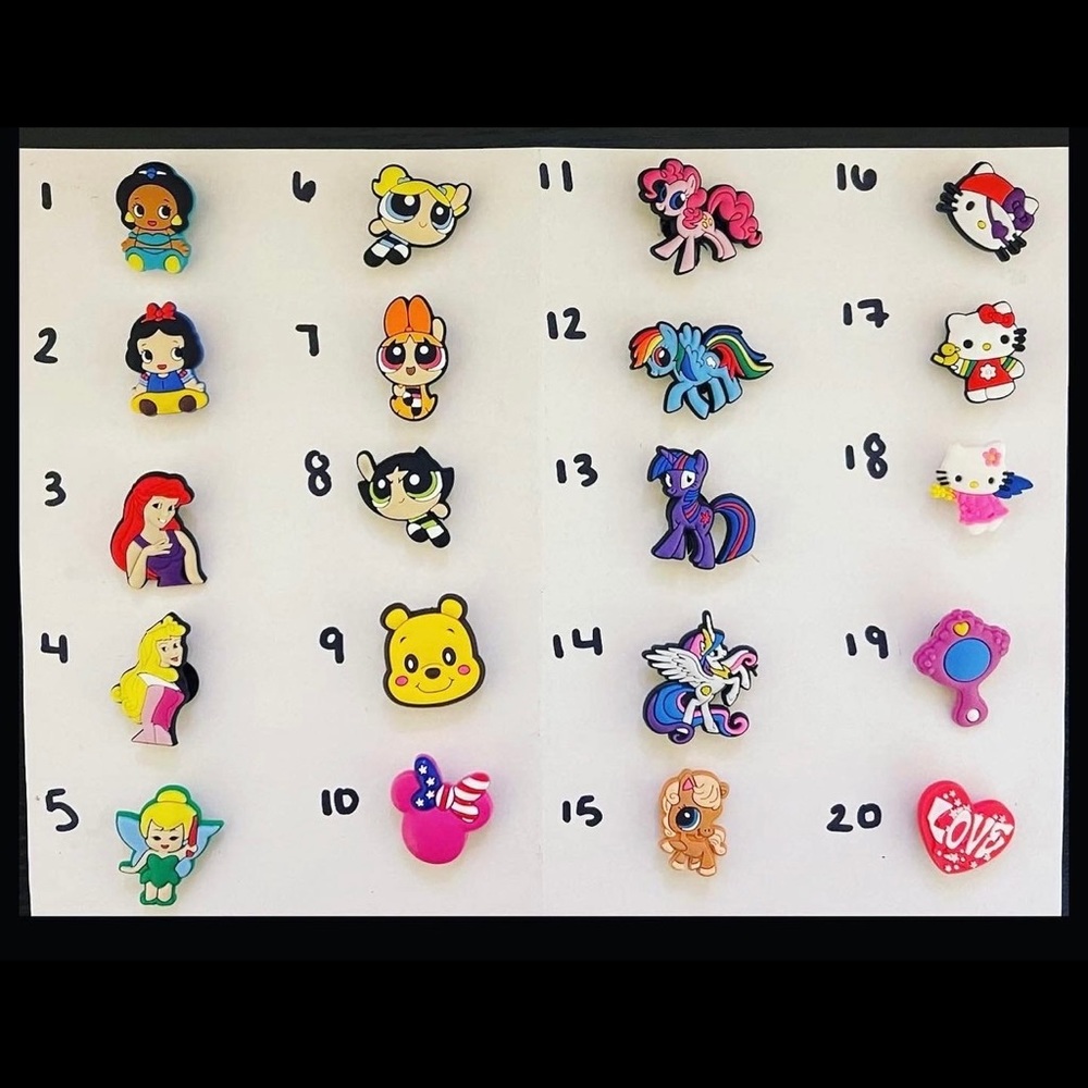 Shoe Charms ALL 20 count!!!! 💖👸🏽🎀🧞‍♀️